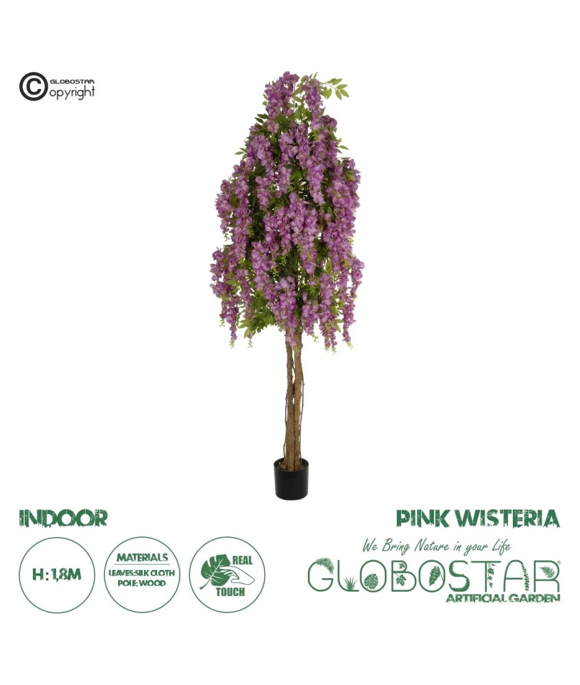 GloboStar® Artificial Garden WISTERIA PINK 20681 Τεχνητό Διακοσμητικό Δέντρο Ροζ Βιστερία Μ60 x Π60 x Υ180cm
